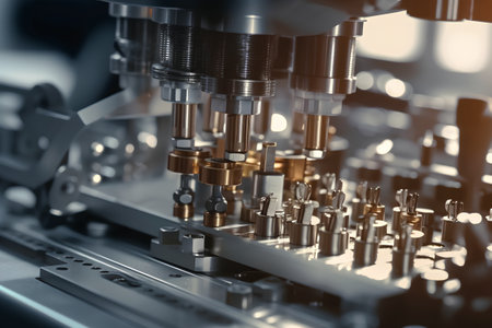 The CNC milling machine cutting the metal parts. The hi-technology manufacturing process.の素材