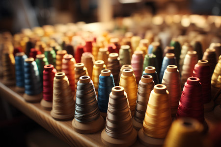 Sewing threads in a tailor shop. Selective focus.の素材