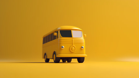 Yellow school bus on a yellow background. 3d render illustration.の素材