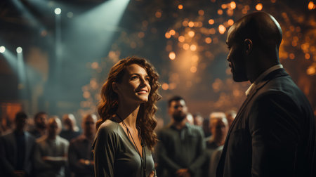 Couple in love dancing at a night club. Bokeh background.の素材