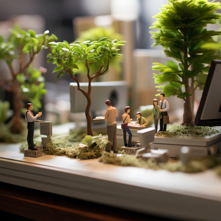 Miniature people: Businessman working in the office at the tableの素材