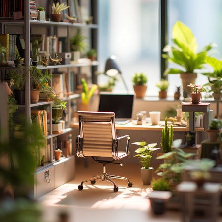 Office interior with furniture and plants. Workplace in modern office.の素材