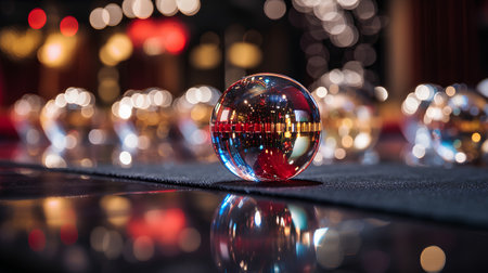 Glass ball on the table with bokeh background, stock photoの素材
