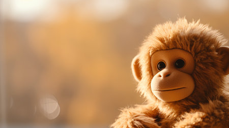 Cute toy monkey on bokeh background, close-upの素材