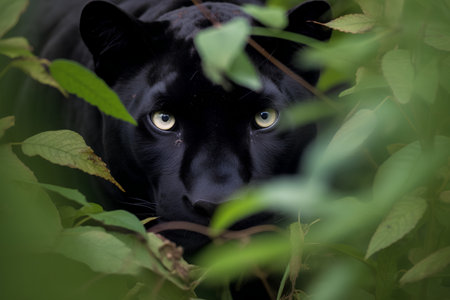 Black jaguar in the green forest. Wildlife scene from nature.の素材