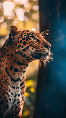 Portrait of a leopard in the forest. Panthera oncaの素材