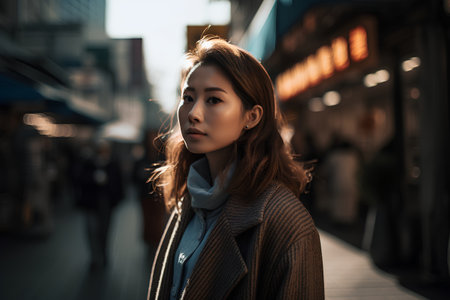 Beautiful asian woman walking in the city, lifestyle concept.の素材