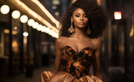 beautiful african american woman with afro hairstyle in evening dressの素材