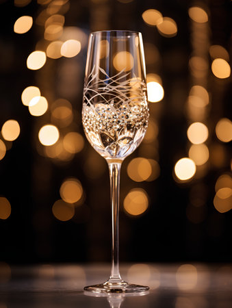 Champagne glass on bokeh background. Christmas and New Year conceptの素材