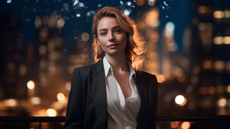 Beautiful young woman on the background of the night city. Portrait.の素材