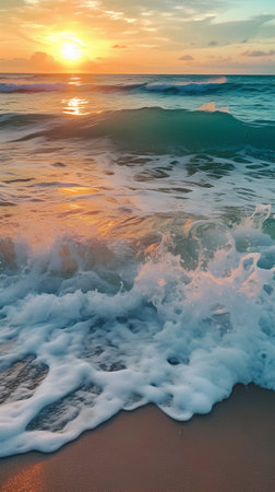Beautiful sunset on the beach with sea wave. Nature composition.の素材