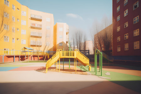 Children's playground in the courtyard of a multi-storey buildingの素材