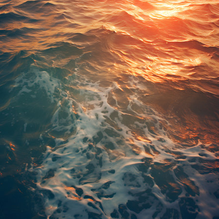 Aerial view of the sea waves at sunset. Nature background.の素材