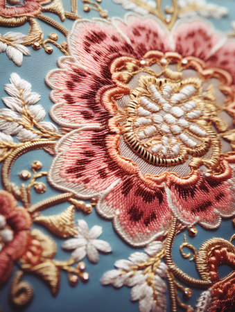 vintage style of tapestry flowers pattern on fabric for backgroundの素材