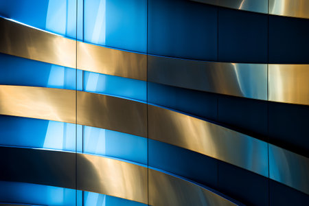 abstract metallic background with blue and gold stripes. 3d renderの素材