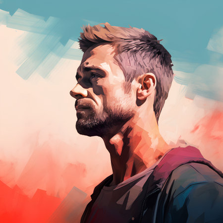 Portrait of a man with a beard and mustache. Digital painting.の素材