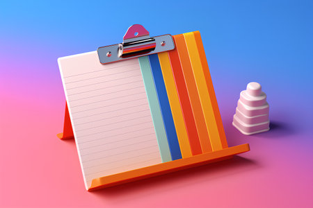 3d isometric illustration of a note pad with a red bookmark on a colorful backgroundの素材