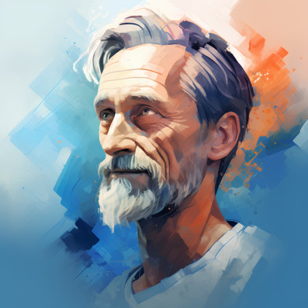 Portrait of a man with a white beard and mustache. Digital painting.の素材