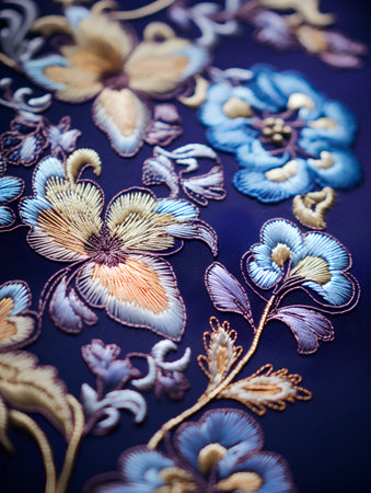 vintage style of tapestry flowers pattern on dark blue backgroundの素材