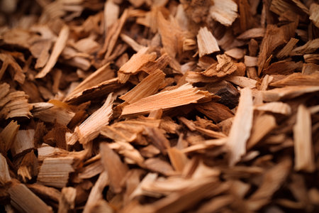Wood chips as a background. Selective focus. Toned.の素材