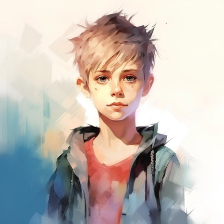 Portrait of a young boy with short hair. Vector illustration.の素材
