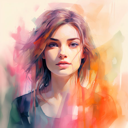 Portrait of a beautiful young woman. Digital watercolor painting.の素材