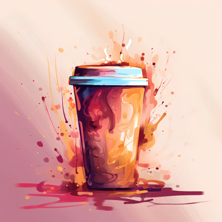 Coffee cup with watercolor splashes. Vector illustration.の素材