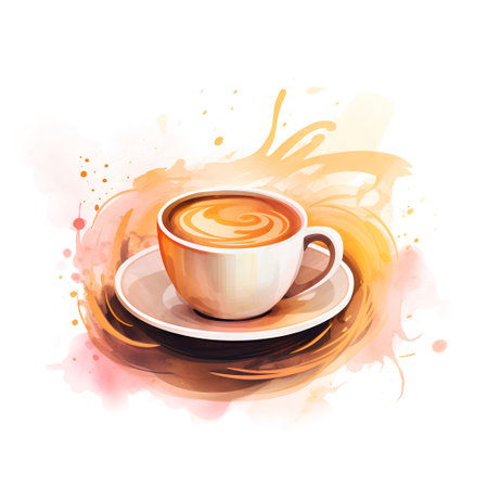 Cup of coffee with watercolor splashes. Vector illustration.の素材