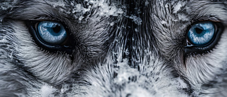 Close-up portrait of an owl with blue eyes in winter.の素材