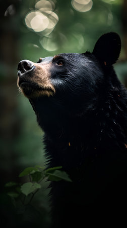 Close-up of a black bear in the forest. Animal portrait.の素材