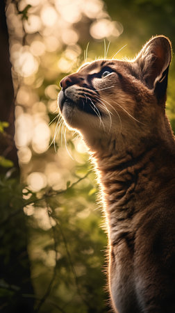 Puma (Puma concolor) portrait in the forest at sunsetの素材