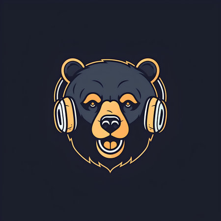 Bear head with headphones. Vector illustration. Isolated on black background.の素材
