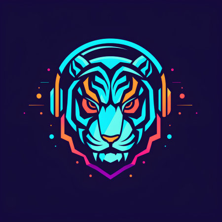 Tiger head with headphones. Vector illustration in modern flat style.の素材