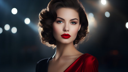 Portrait of beautiful woman with evening make-up and red lipsの素材