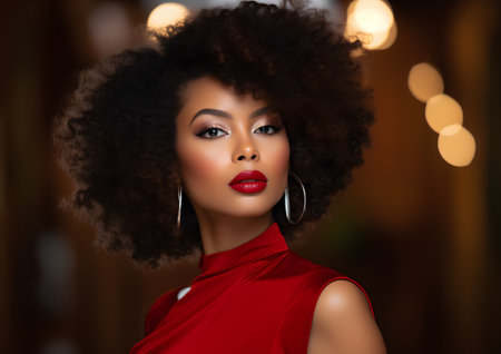 Beautiful african american woman with afro hairstyle and makeupの素材