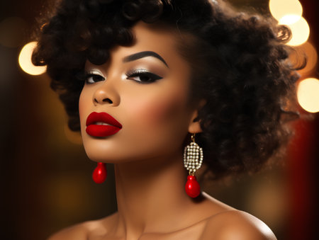 Beautiful african american woman with afro hairstyle and makeup.の素材