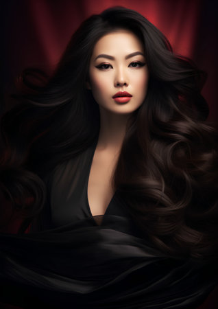 Portrait of a beautiful young woman with long wavy hair.の素材