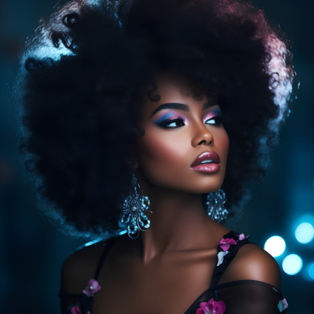 Beautiful african american woman with afro hairstyle and makeupの素材