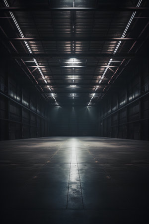Empty warehouse interior with light. 3D Rendering, 3D illustrationの素材