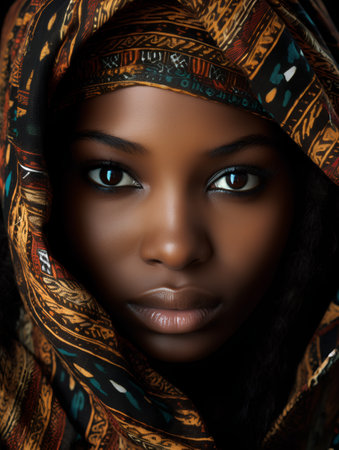 Closeup portrait of a beautiful african american woman wearing a headscarfの素材