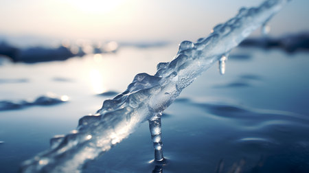 ice on the river at sunset, close-up, macro photoの素材