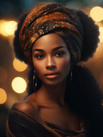 Portrait of a beautiful african american woman in a turban.の素材