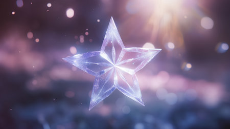 Blue Christmas star on bokeh background. 3D Renderingの素材