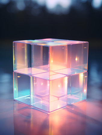 3d render, abstract background, transparent cubes with light reflections, blue and pink colorsの素材
