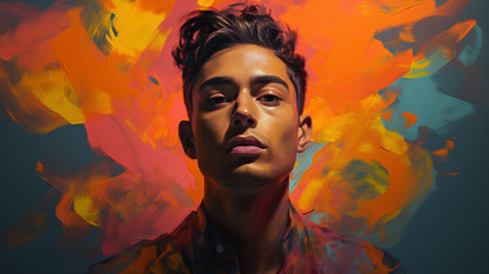 Portrait of a handsome young man in a shirt. Fashion photo.の素材