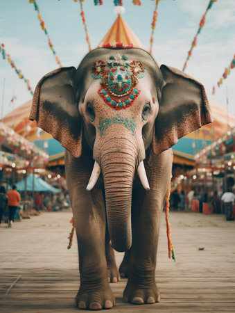 Asian elephant in the circus, Thailand. Vintage style. Selective focus.の素材