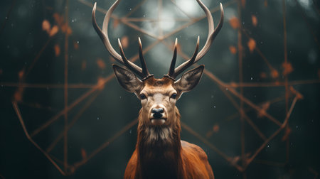 Portrait of a wild deer with antlers in the forest.の素材