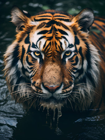 Portrait of a tiger in the water. Close-up.の素材