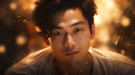 Portrait of a young asian man looking at the camera.の素材