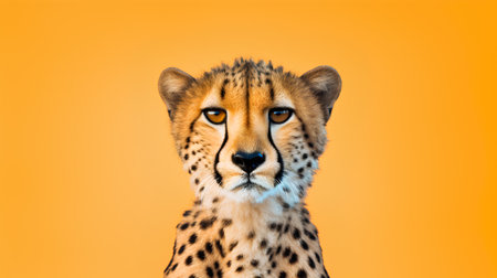 Portrait of a cheetah isolated on orange background with clipping pathの素材